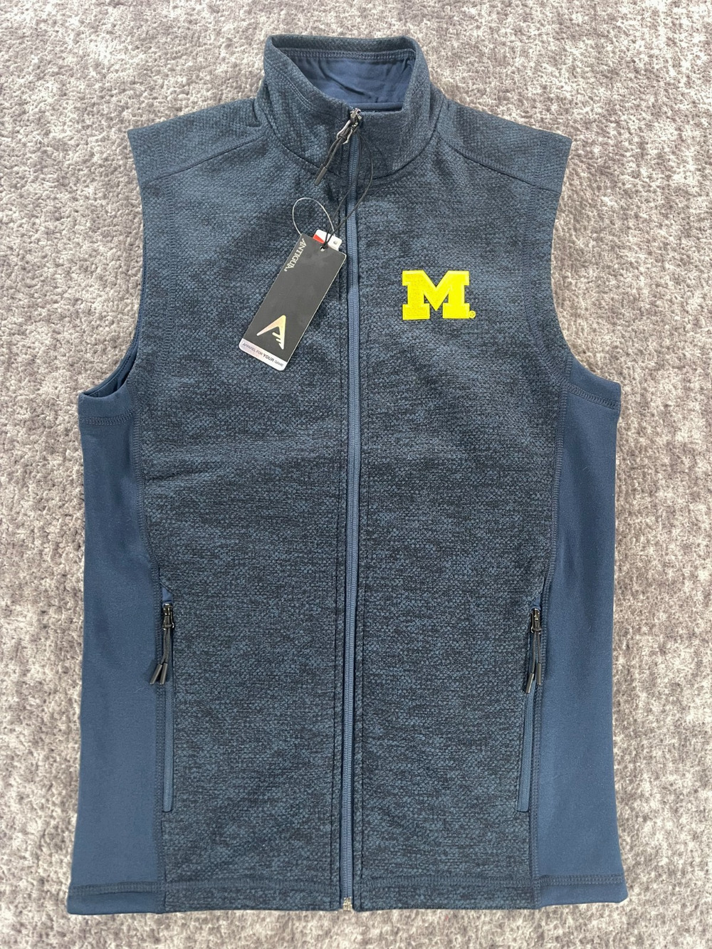 New University Of Michigan Antigua Course Vest Full-Zip Blue Heather Golf Small